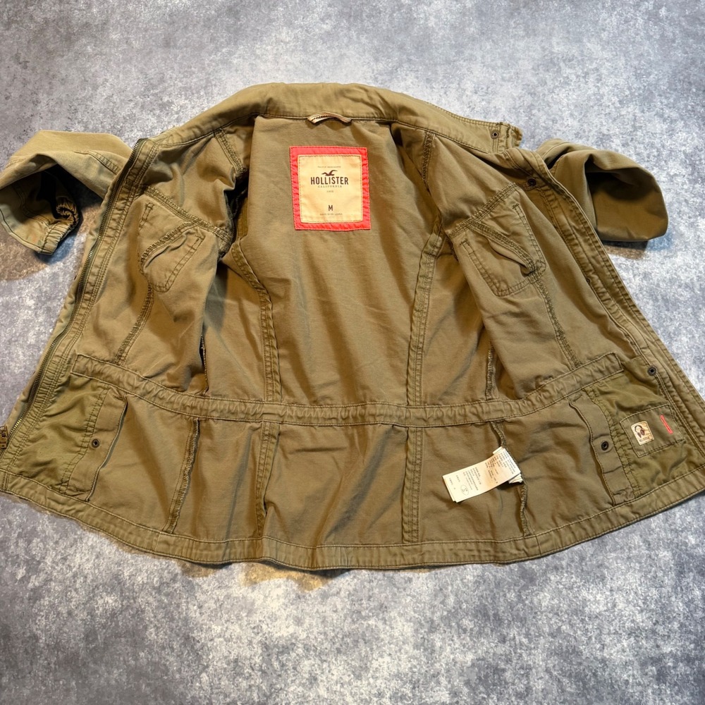 Y2K Hollister Military Utility Jacket Women Medium Olive Green Cotton Full Zip M - Picture 6 of 6